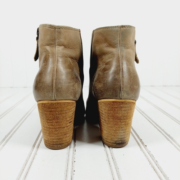 Trolley Brown Tan Leather Side Zippers Block Heel Ankle Boots H933 - Picture 6 of 12